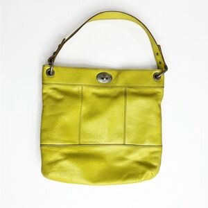 Fossil Yellow Leather Shoulder Bag Silver Hardware Handbag Purse Turn Lock
